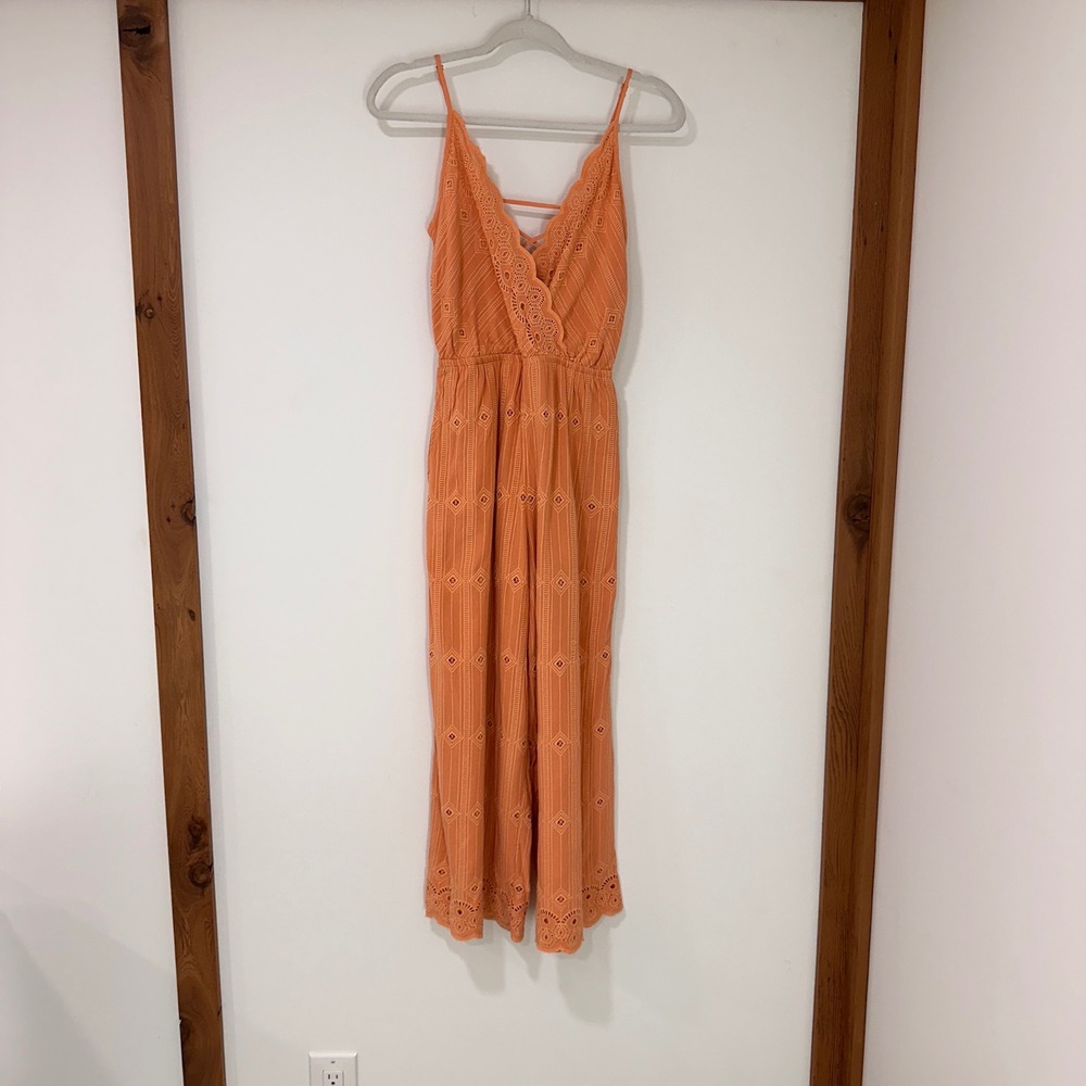 L*Space Eyelet Embroidered Lace Up Jumpsuit Women S Orange Terracotta | Boho